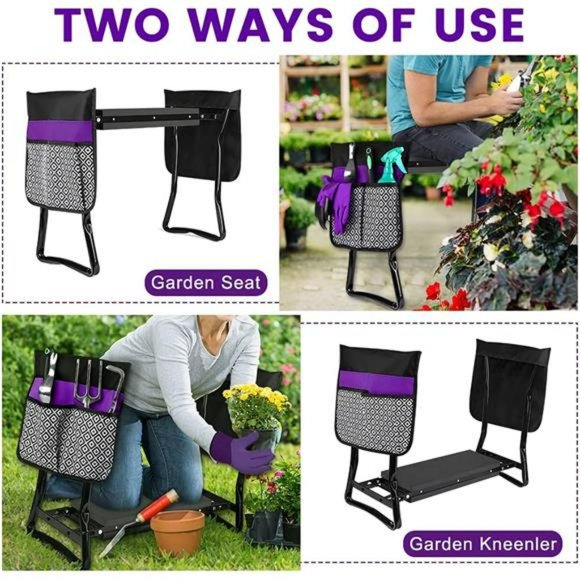 Garden Kneeler and Seat Foldable Stool with 2 Tool Pouches & 2 Gloves - Picture 3 of 7